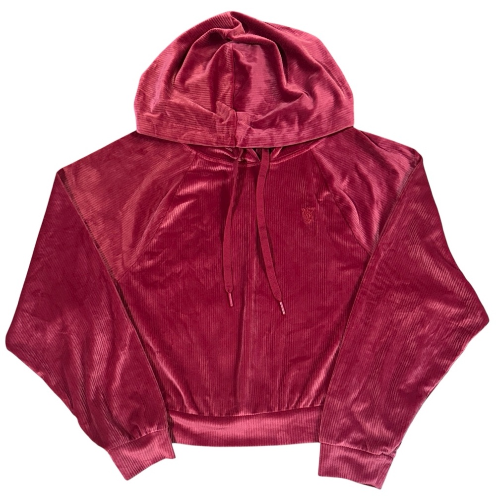 Victoria Secret On Point Velvet Cropped Hoodie ‎ Pink/Rose Women’s M